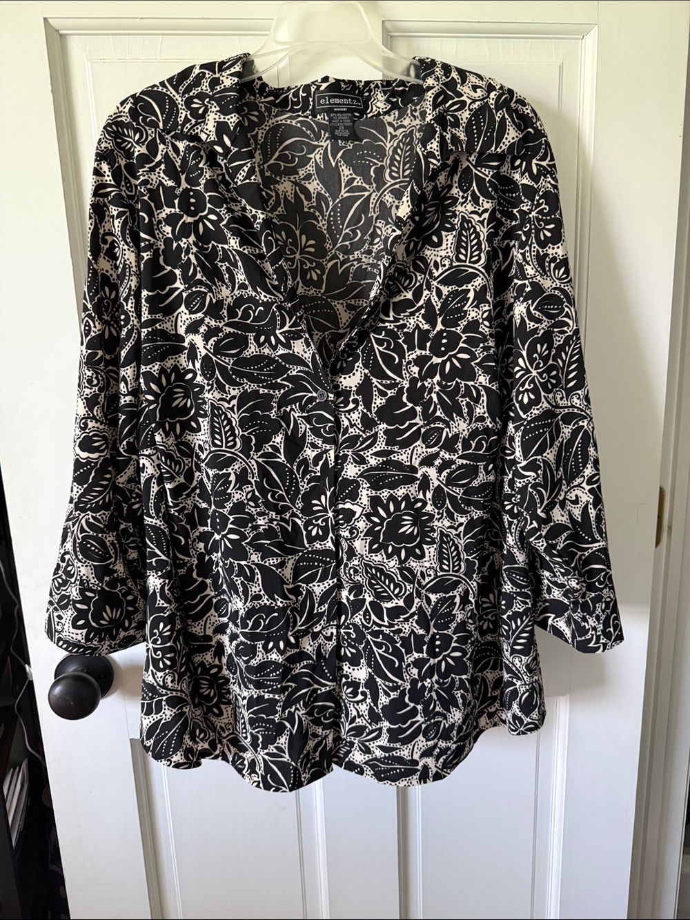Elementz Black and Cream Floral Button-Down Shirt